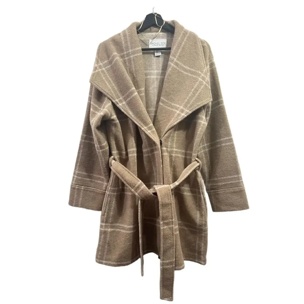 Rachel Zoe Coat Womens Size XL Plaid Wrap Coat Belted Wide Lapel - Picture 10 of 10